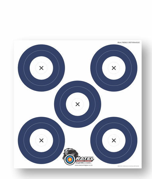 Ratel 40 cm 5-spot NFAA Blue printed archery practice target face
